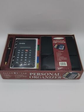 Black Personal Organizer Set from 1990s with Calculator, Pen, Agenda, & More!